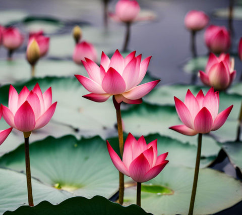 Seeds Of Strength pond water garden display with lotus and lilies