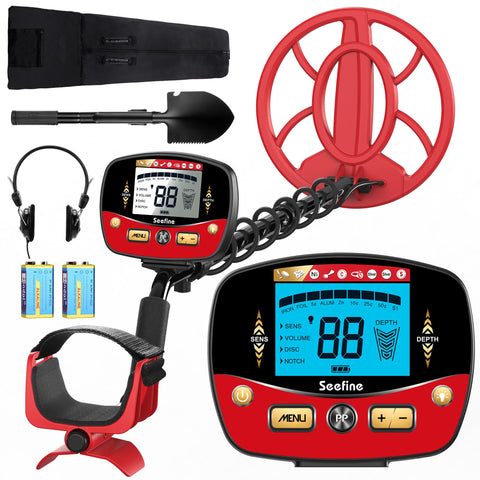Seefine metal detector for adults with display showing five modes for versatile detecting