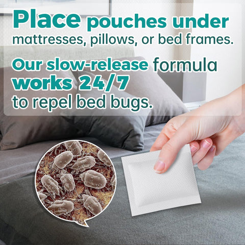 SEEKDIT compact pouch fits behind a headboard for discreet bed bug defense.