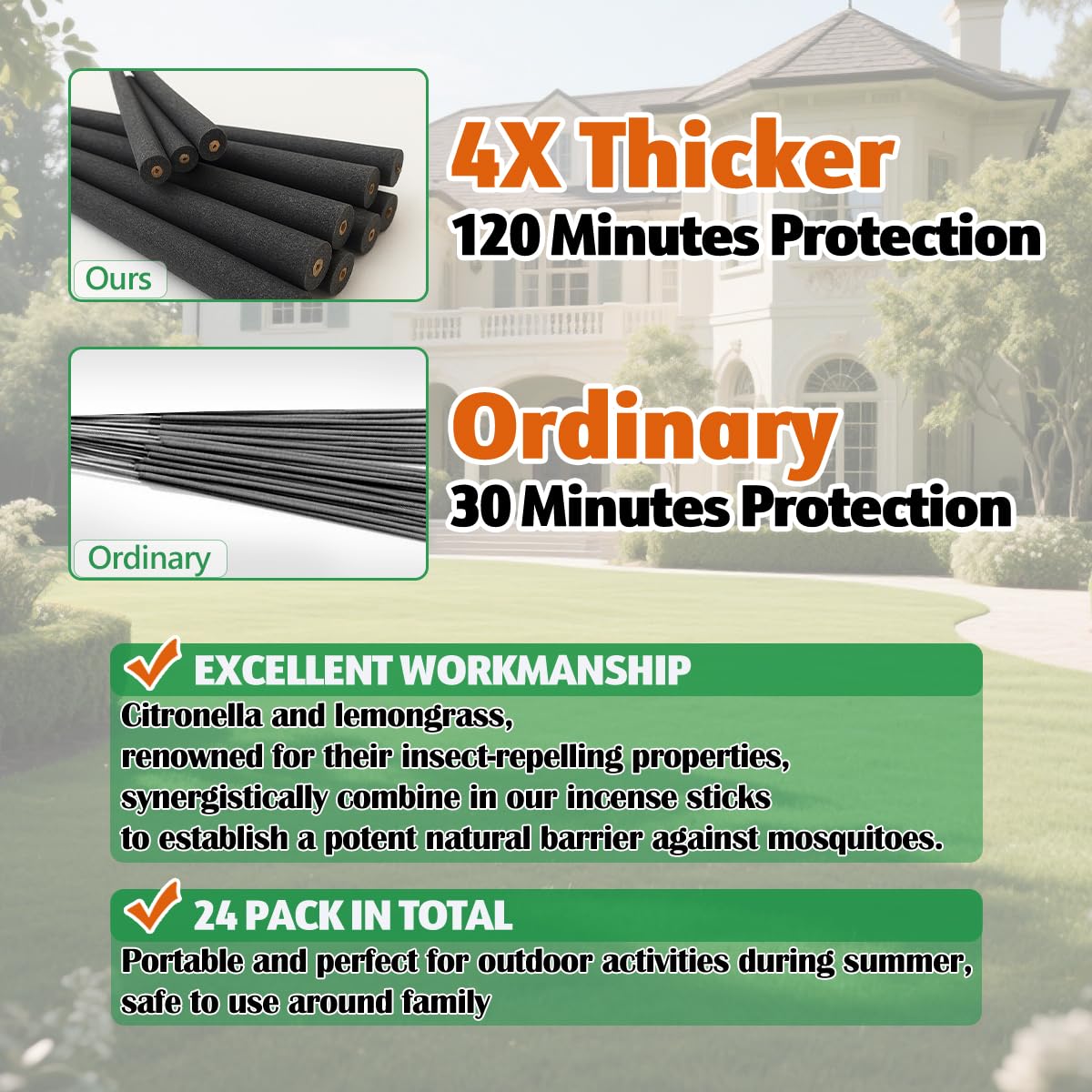 SEEKDIT mosquito sticks provide up to 300 sq ft coverage