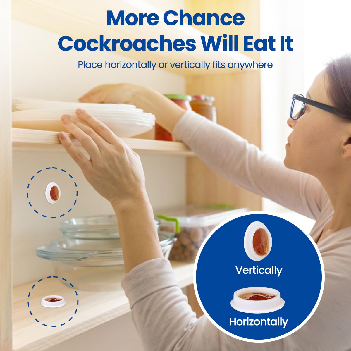 SEEKDIT roach bait station placed under a kitchen cabinet for discreet placement.