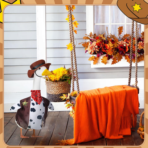 Seenelling porch goose outfit withstands outdoor weather for lasting use in yards.