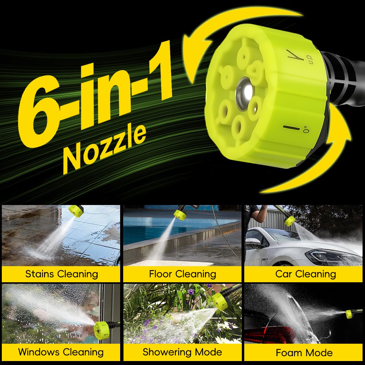 SEESE 6-in-1 nozzle attachments for versatile cleaning tasks.