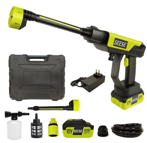 SEESE cordless pressure washer gun showing 1000psi power for cars and driveways.