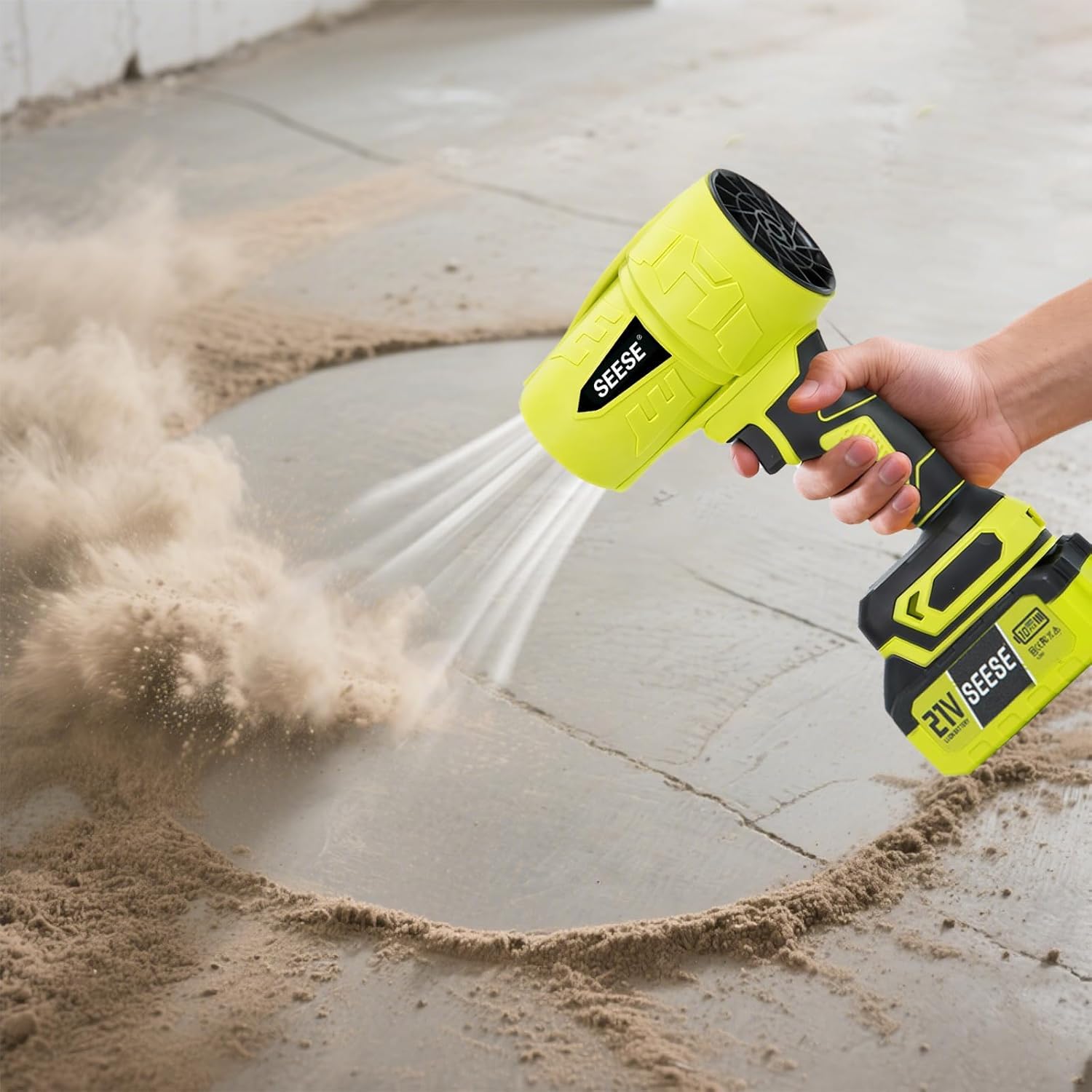 SEESE clears garage dust and sawdust for a cleaner workspace