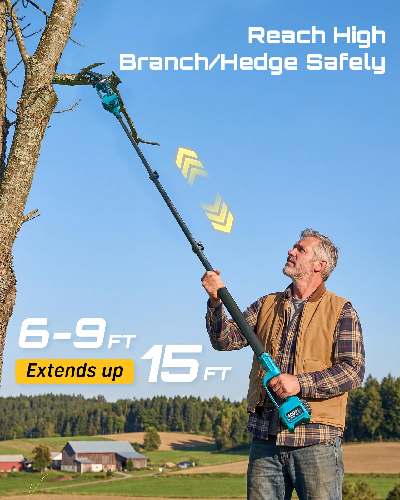 SEESII 1000W brushless motor pole saw cutting hardwood with high torque