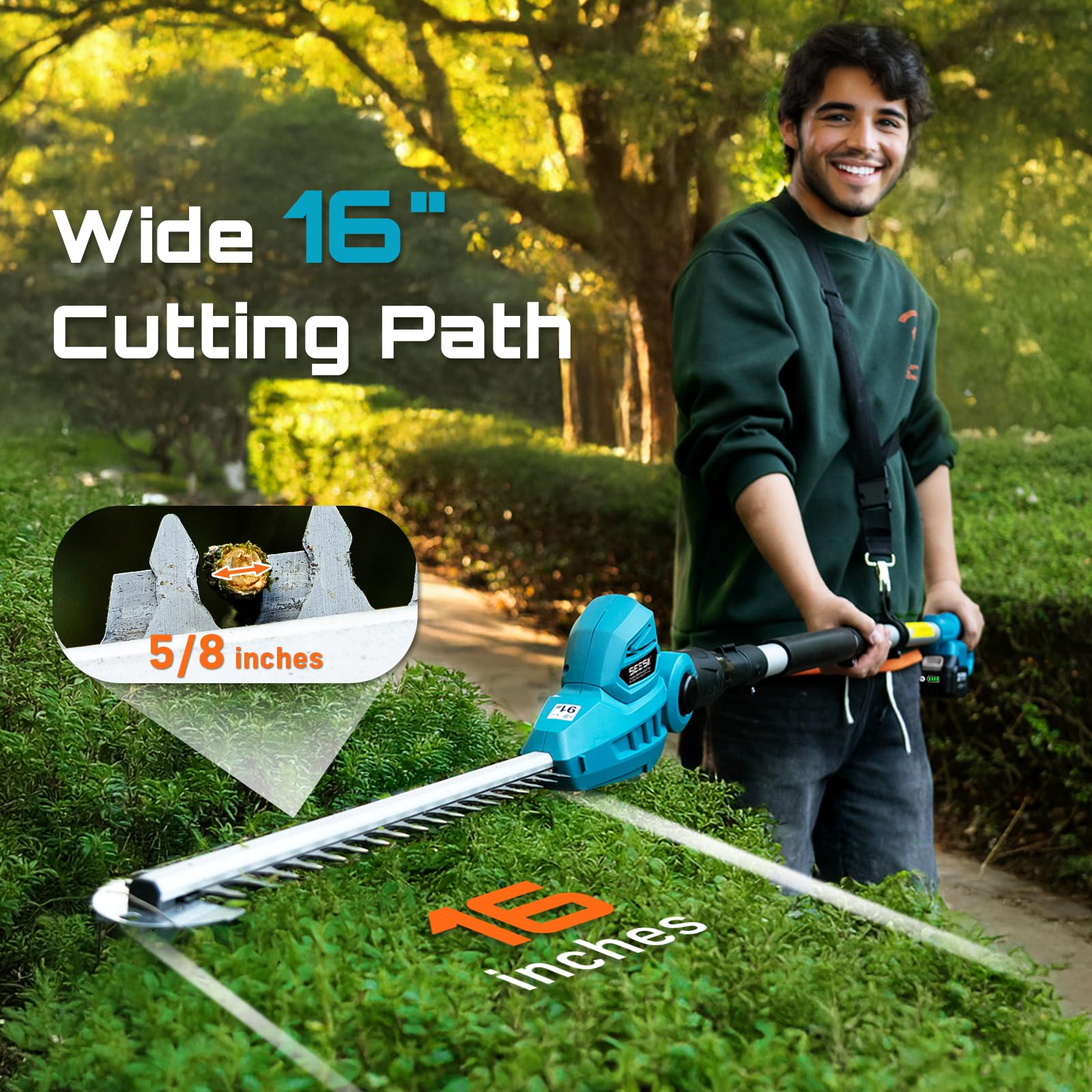 SEESII 16-inch dual-action blade delivers smoother cuts with less vibration.