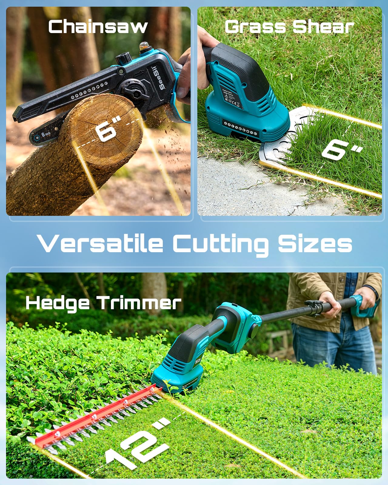 SEESII 180-degree pivot head with five lockable positions for precise cuts