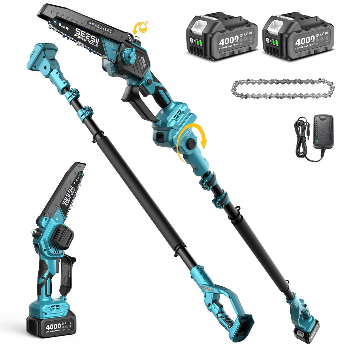 SEESII 2-in-1 electric pole saw with a 6-inch blade for versatile pruning
