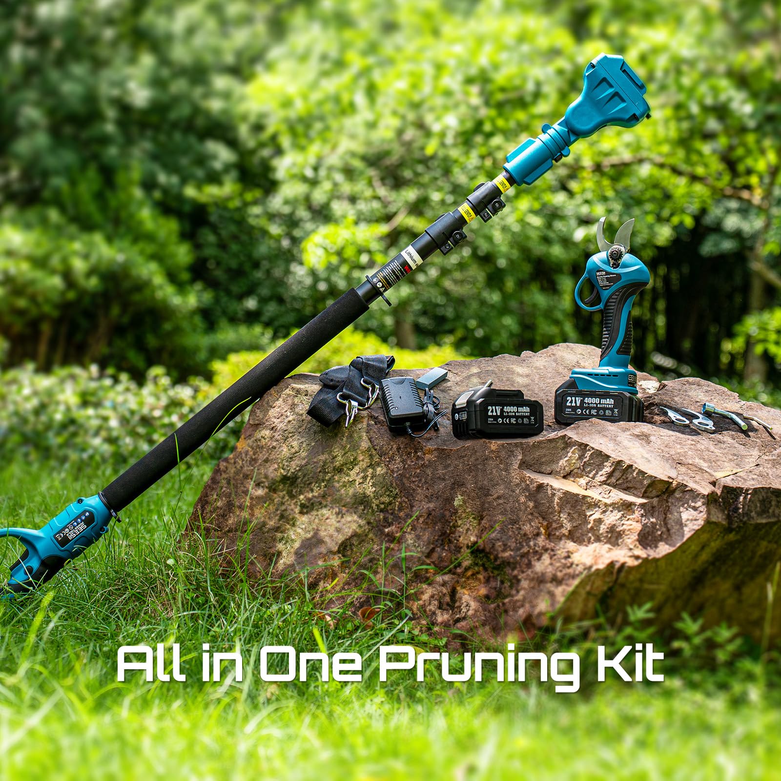 Complete Seesii cordless pruning kit with spare blade and gloves
