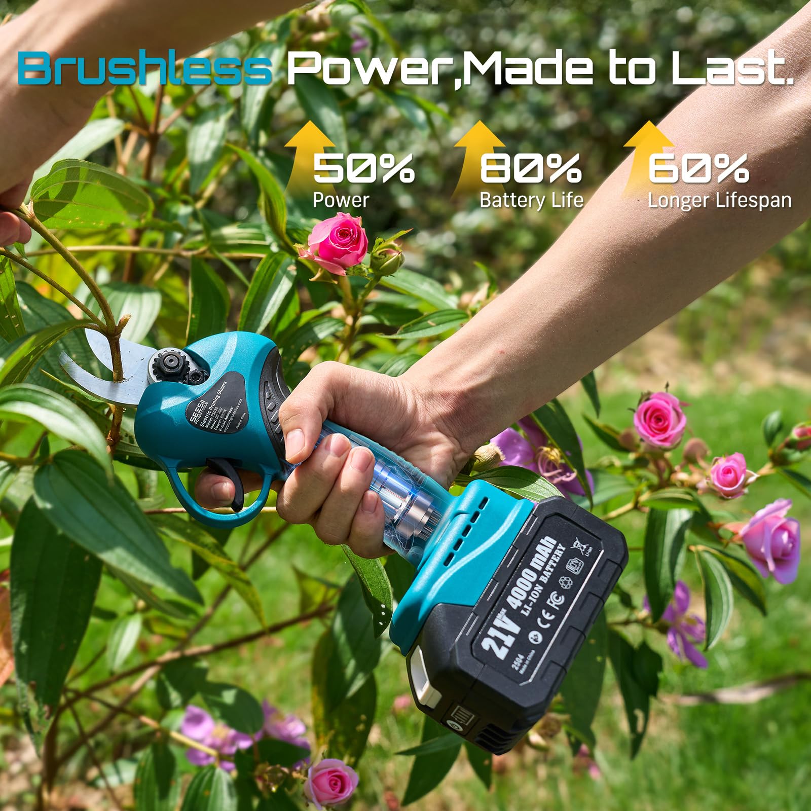 Safety lock and double-trigger on Seesii cordless pruner