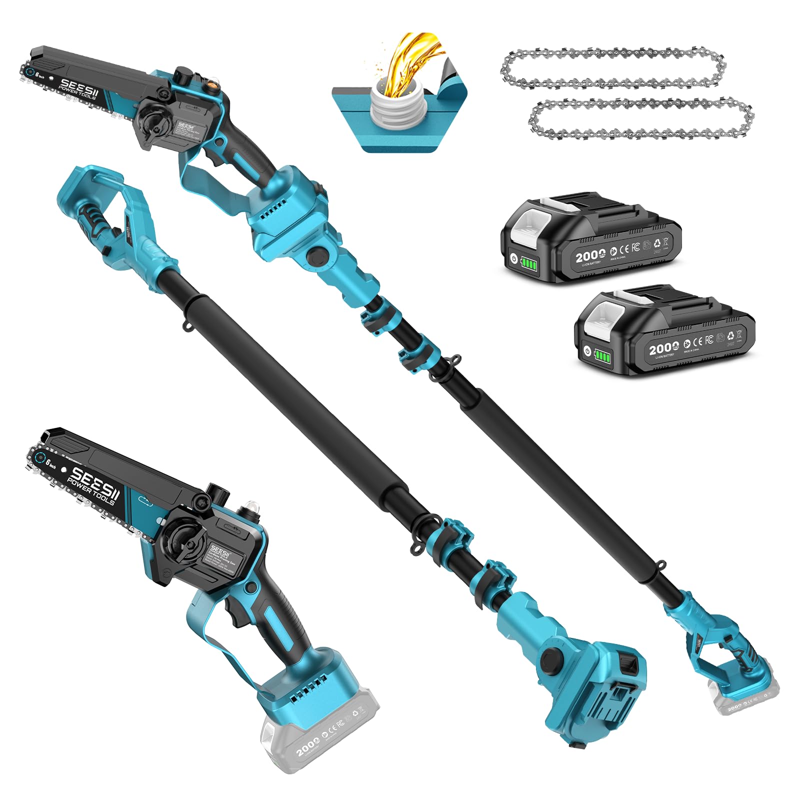 Seesii 2-in-1 electric pole saw in handheld mode for ground trimming