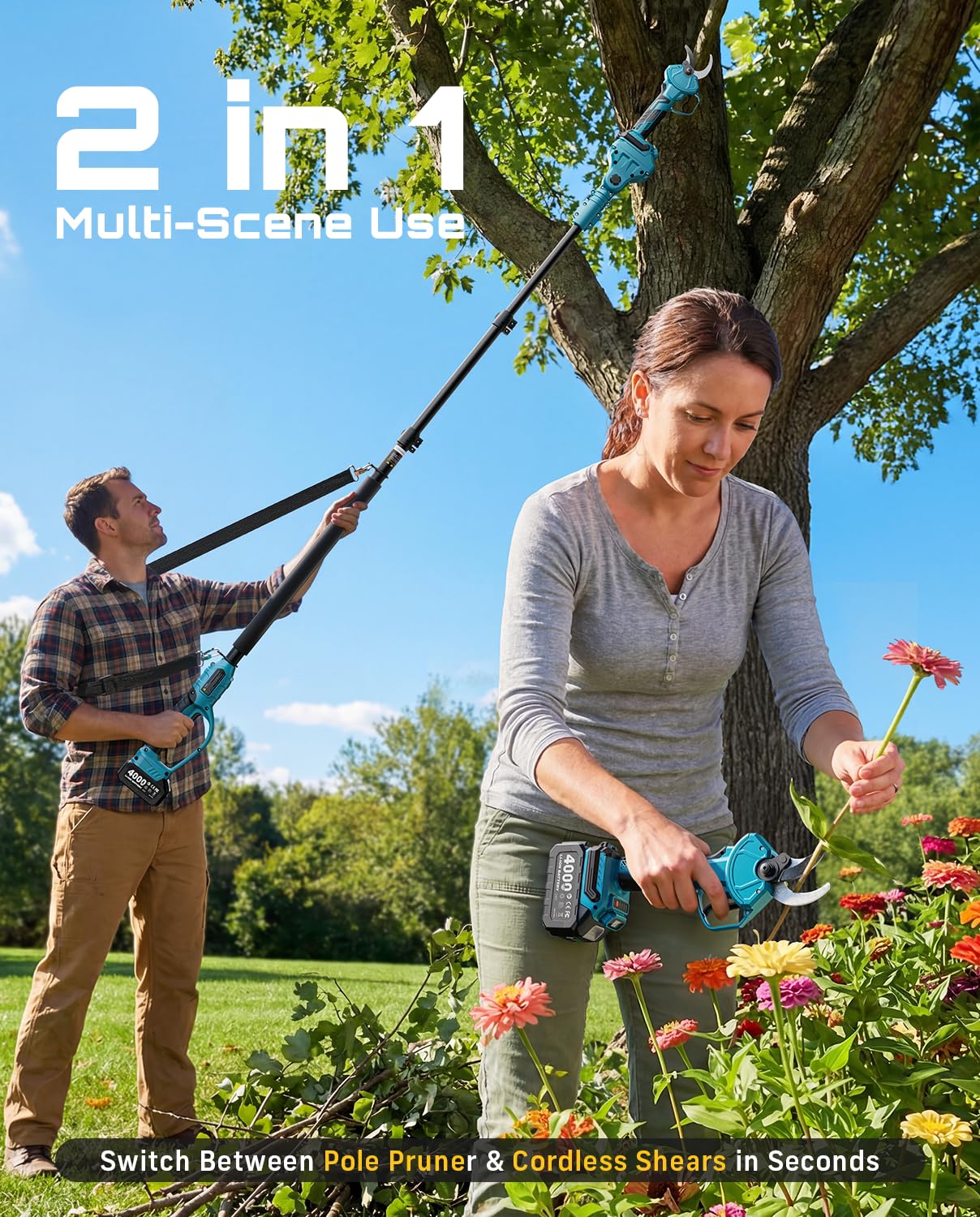 SEESII 2-in-1 pole pruner in handheld mode for close trimming