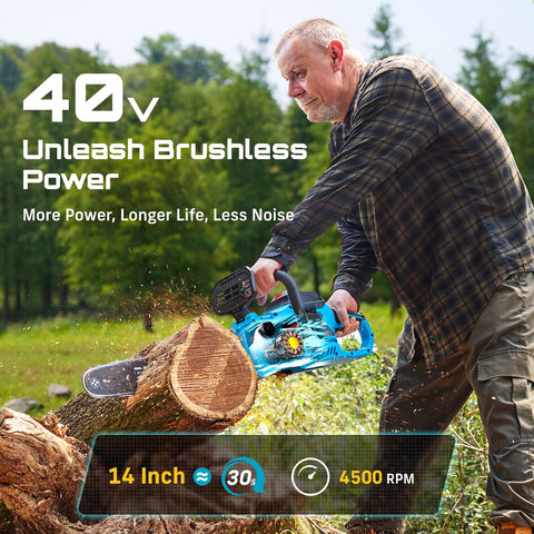 SEESII 40V 16-inch chainsaw with dual batteries delivering extended runtime