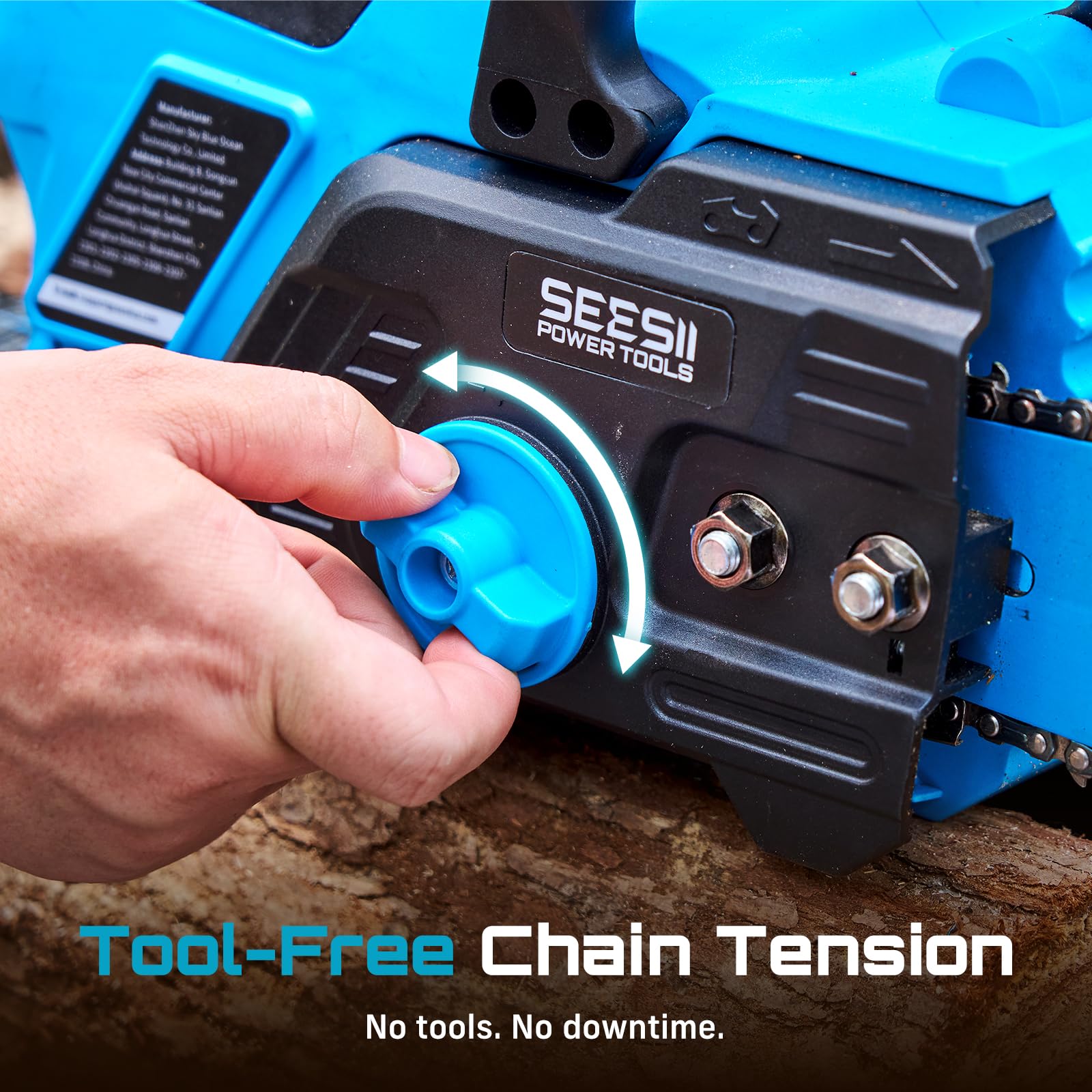 SEESII 40V 16-inch chainsaw tool-free tensioning for fast adjustments