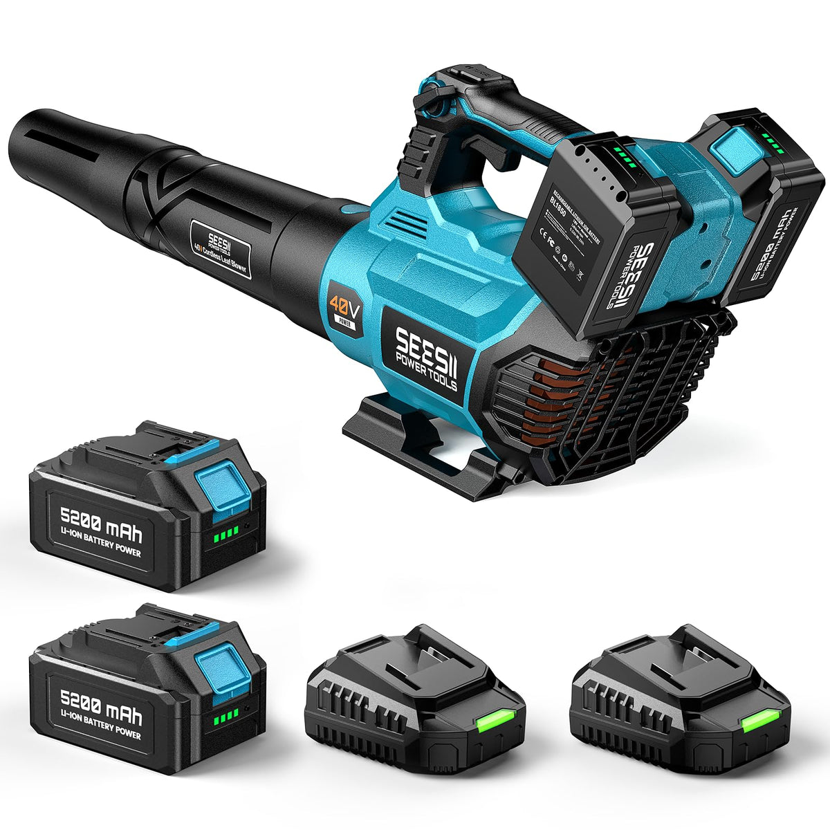 SEESII 40V leaf blower in action delivering 600 CFM for fast yard cleanup.
