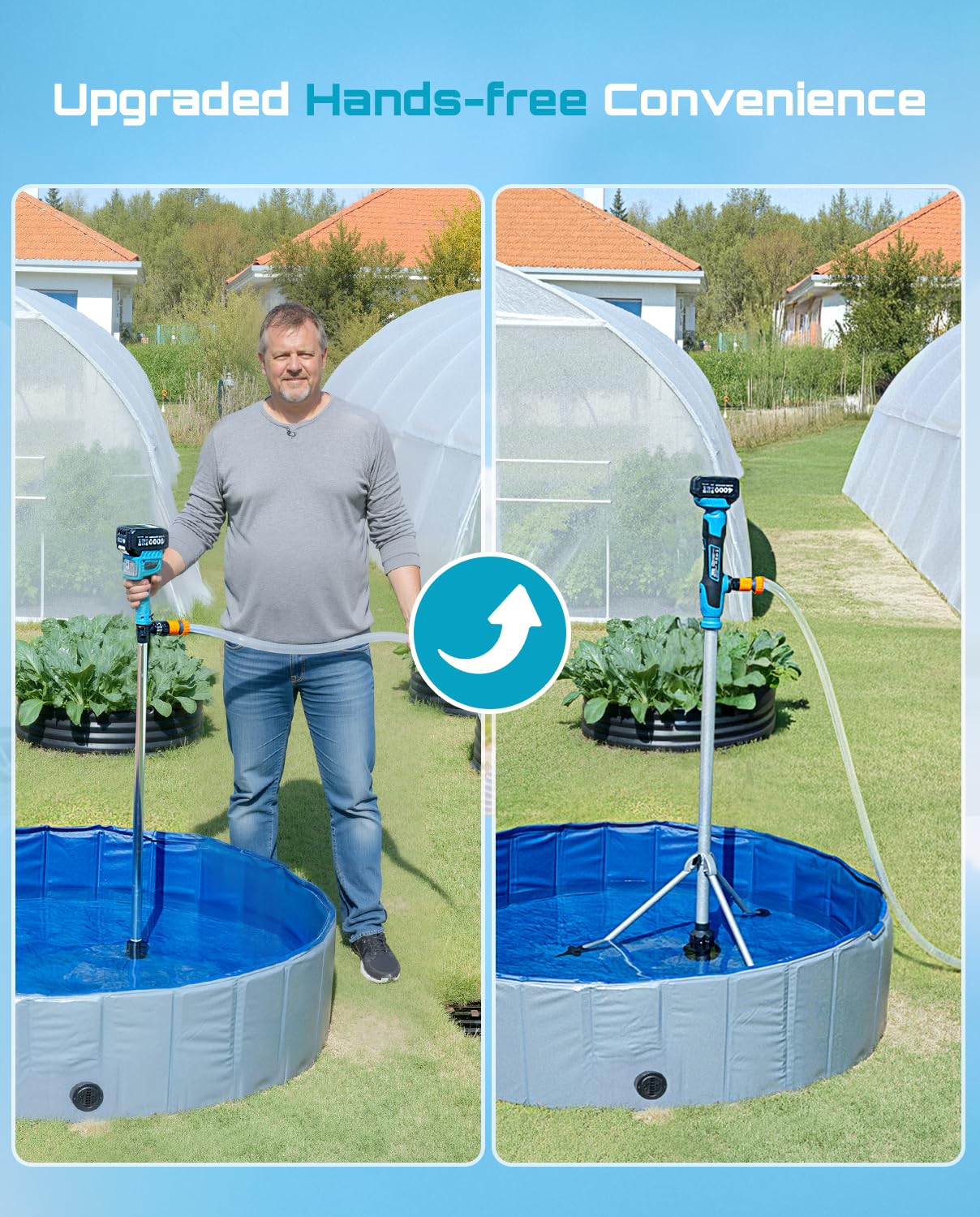 Seesii pump demonstrates 720 GPH flow for rapid water transfer.