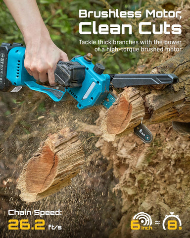 SEESII brush motor provides strong torque for 6-inch branch cuts