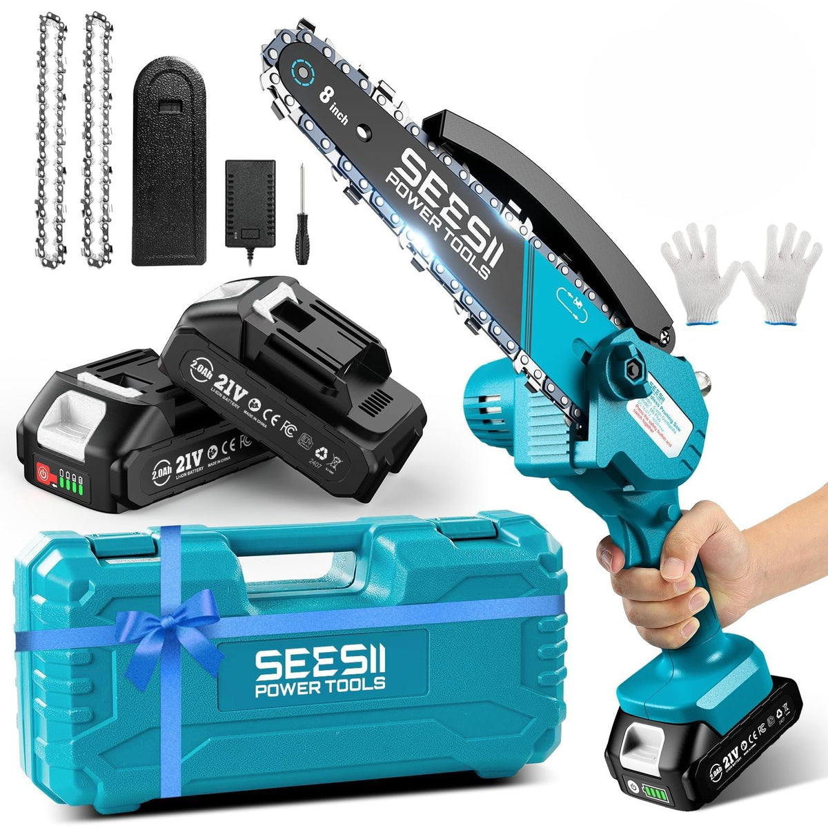 SEESII CH820+ 8-inch chain close-up showing efficient cutting power.