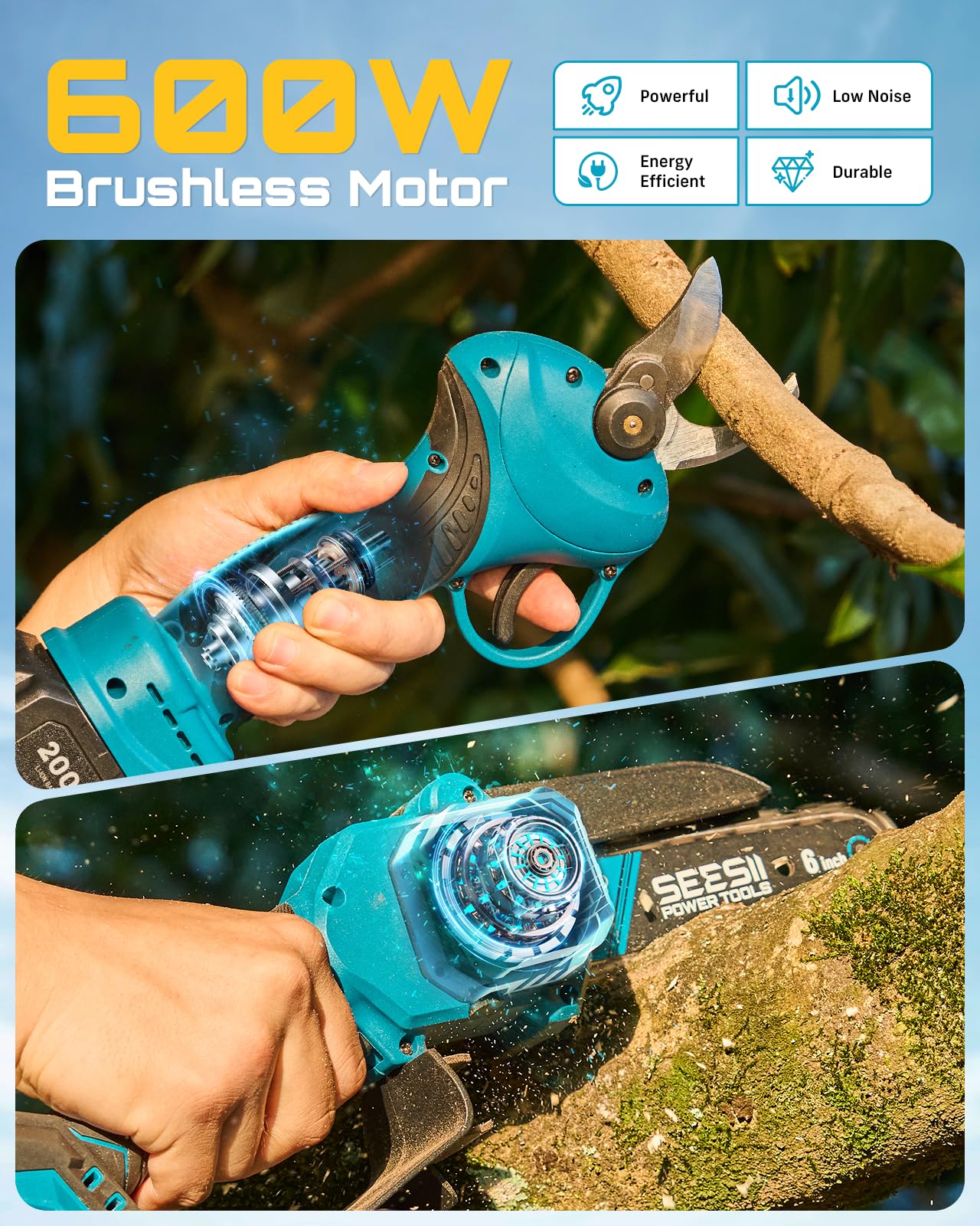 Seesii chainsaw with durable chain for small log cutting