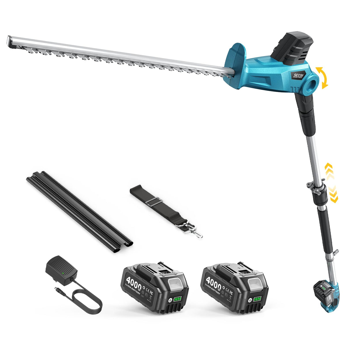 Seesii cordless hedge trimmer with 20 inch blade for fast, clean cuts.