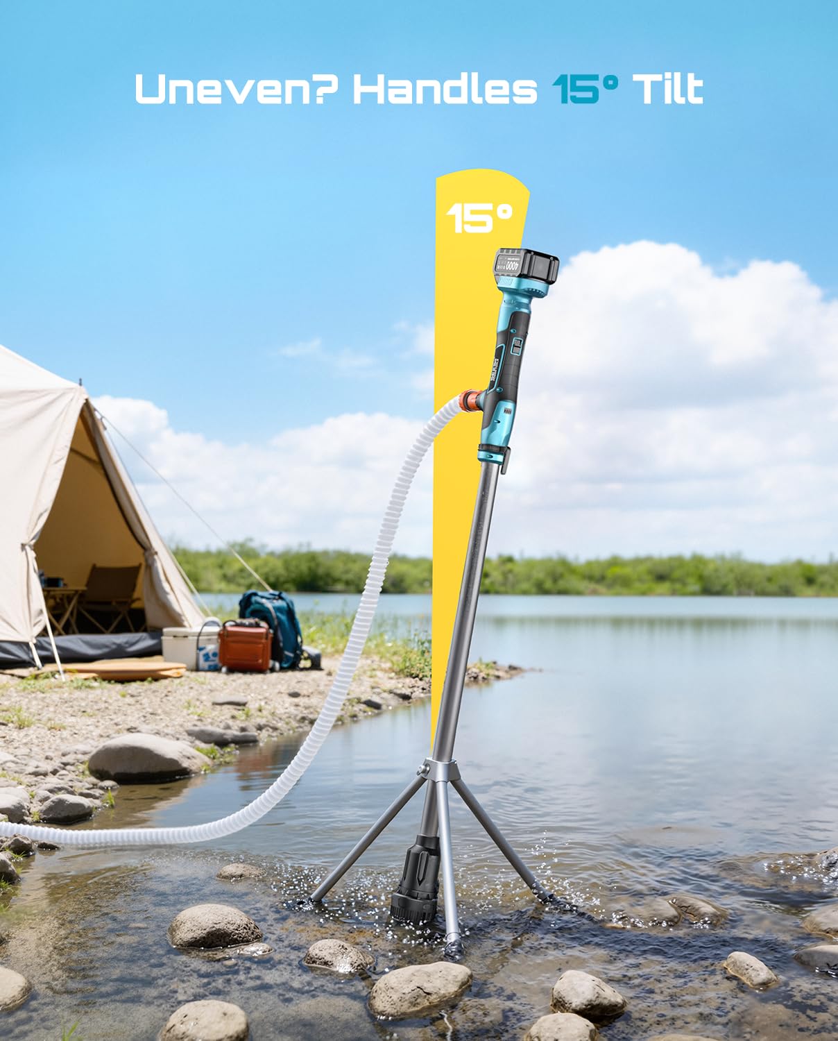 Seesii pump with 32 ft lift reaching deep water.