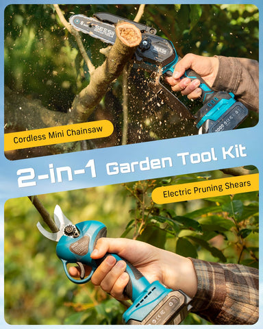 Seesii electric pruning shears in action for precise shrub cuts