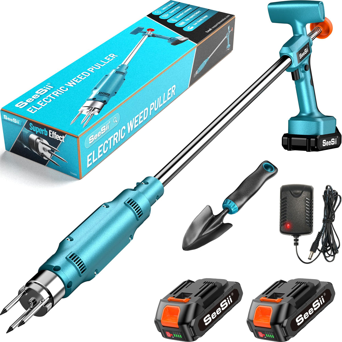 Seesii electric stand up weed puller in action for fast standing weed removal.