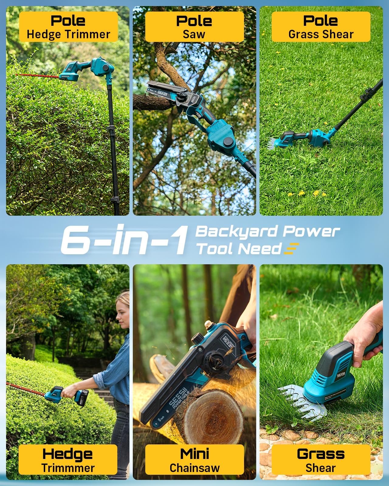SEESII extendable 15ft pole saw reach to tall limbs without ladders