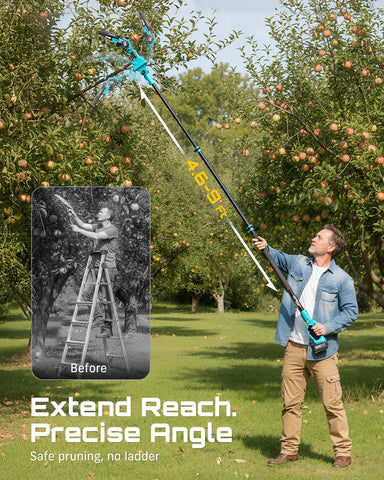 SEESII extendable pole reaching up to 15.5 feet for high limb trimming
