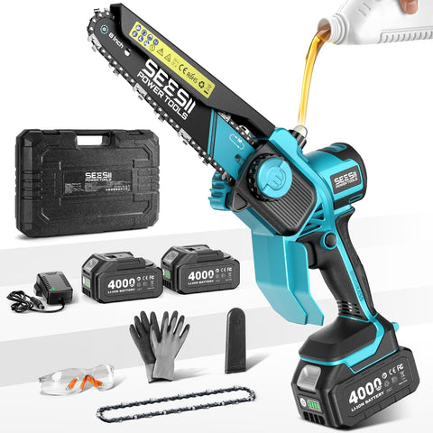 SEESII flagship 8-inch cordless chainsaw with battery pack for extended cutting sessions