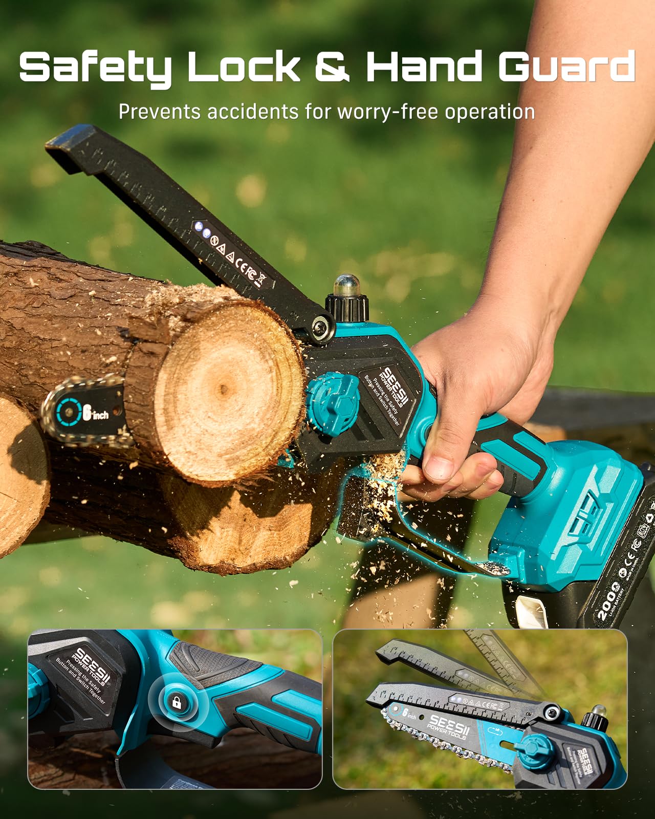 SEESII handheld mode for precise ground-level wood cutting