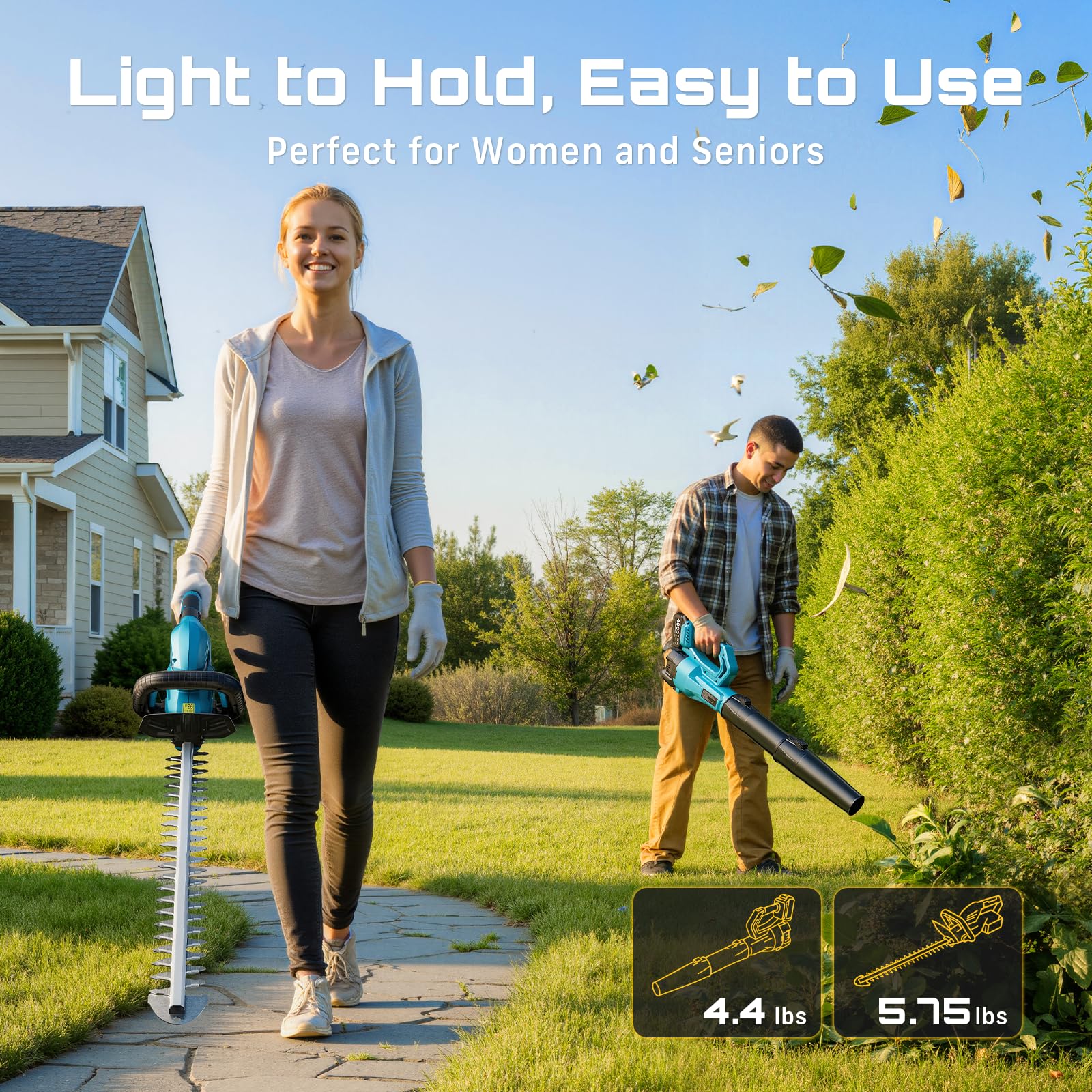 Lightweight SEESII hedge trimmer at about 5.7 pounds for easy handling