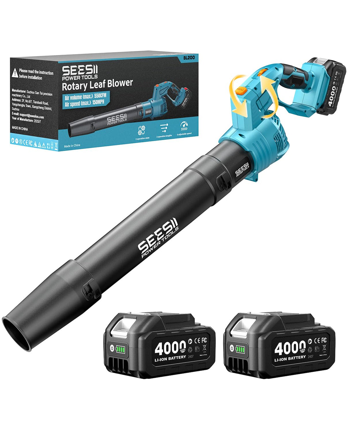 SEESII leaf blower with 180° rotating head reduces bending for overhead cleaning