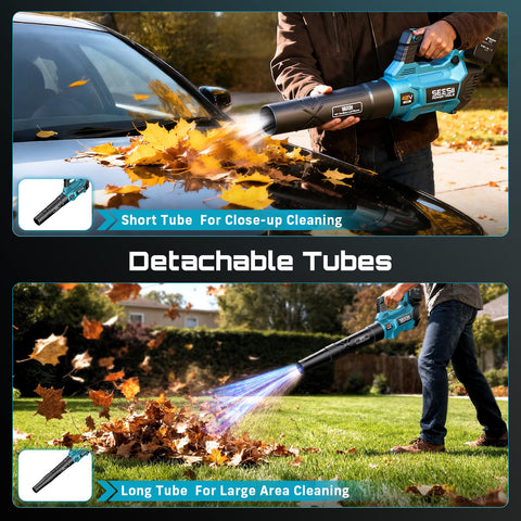 SEESII turbo mode boosts airflow to tackle wet leaves and stubborn debris.