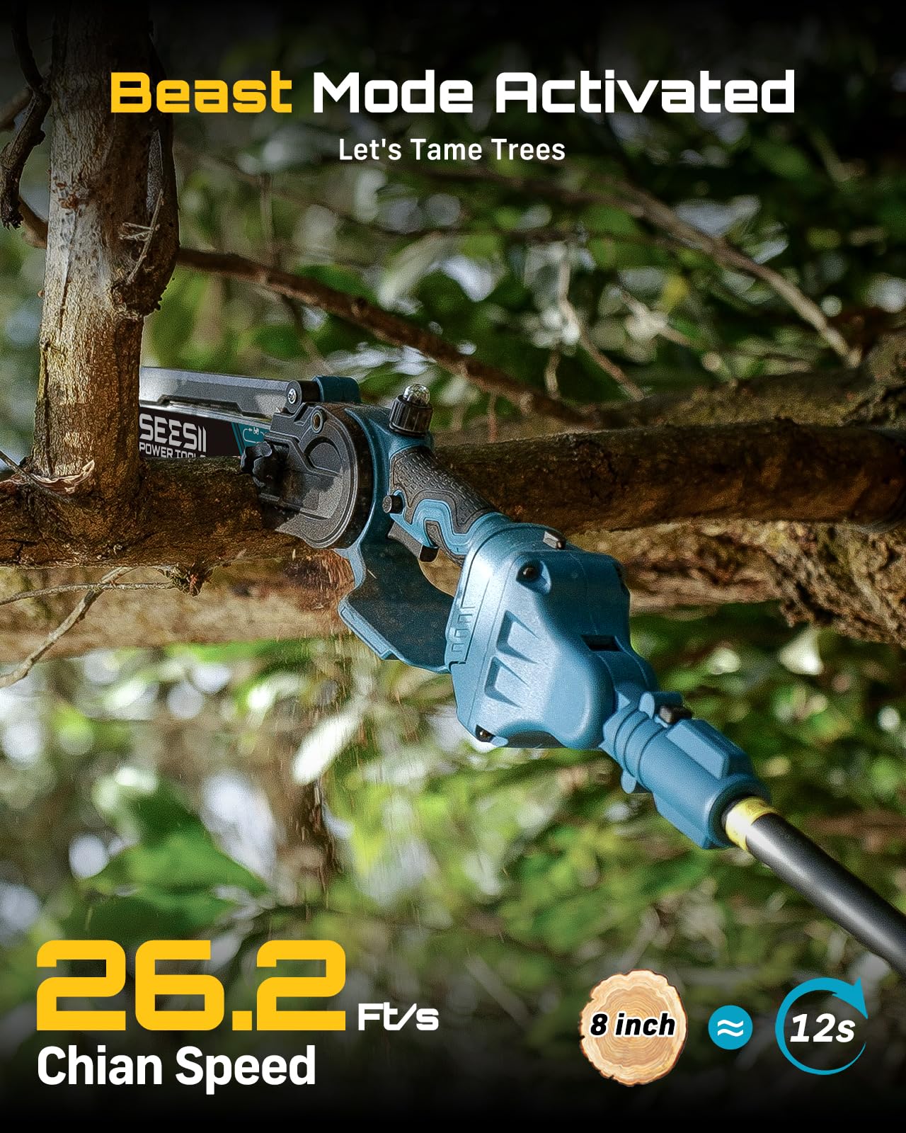 SEESII lightweight 3.6 lb mini chainsaw is easy for everyone.