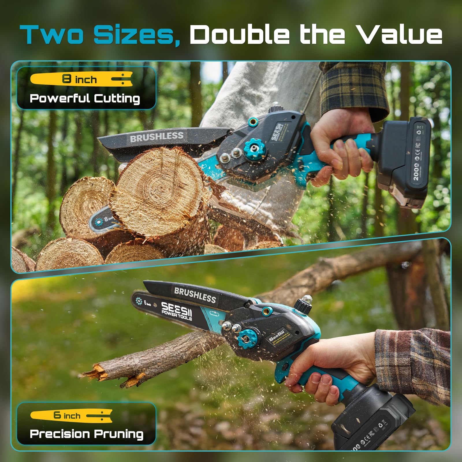 Seesii mini chainsaw 6-inch bar for precise pruning in tight spaces