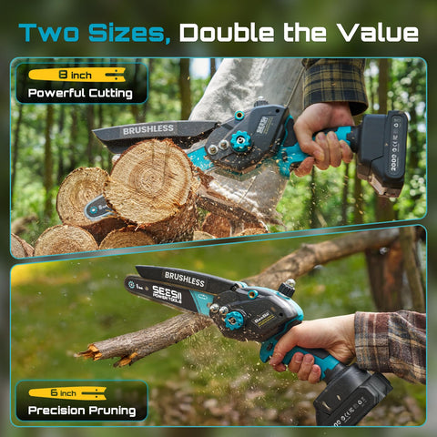 Seesii mini chainsaw 6-inch bar for precise pruning in tight spaces