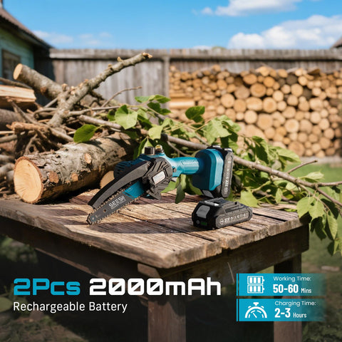 Seesii mini chainsaw safety lock prevents accidental starts