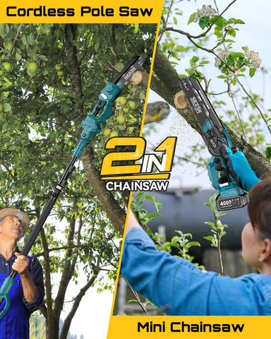 SEESII telescoping extension pole reaches high branches for safe pruning.