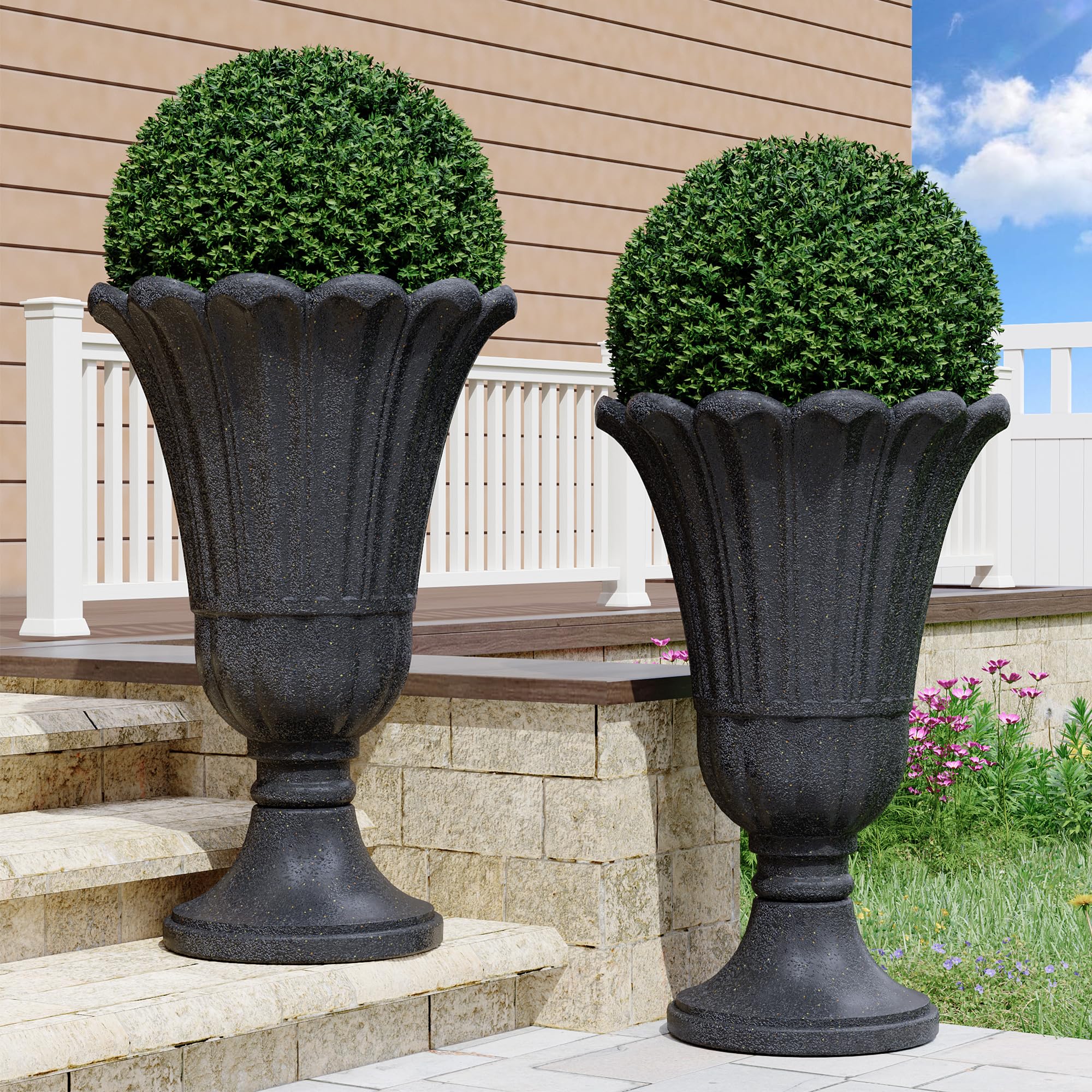 Seethmi tall planter with petal design enhances curb appeal for tall plants