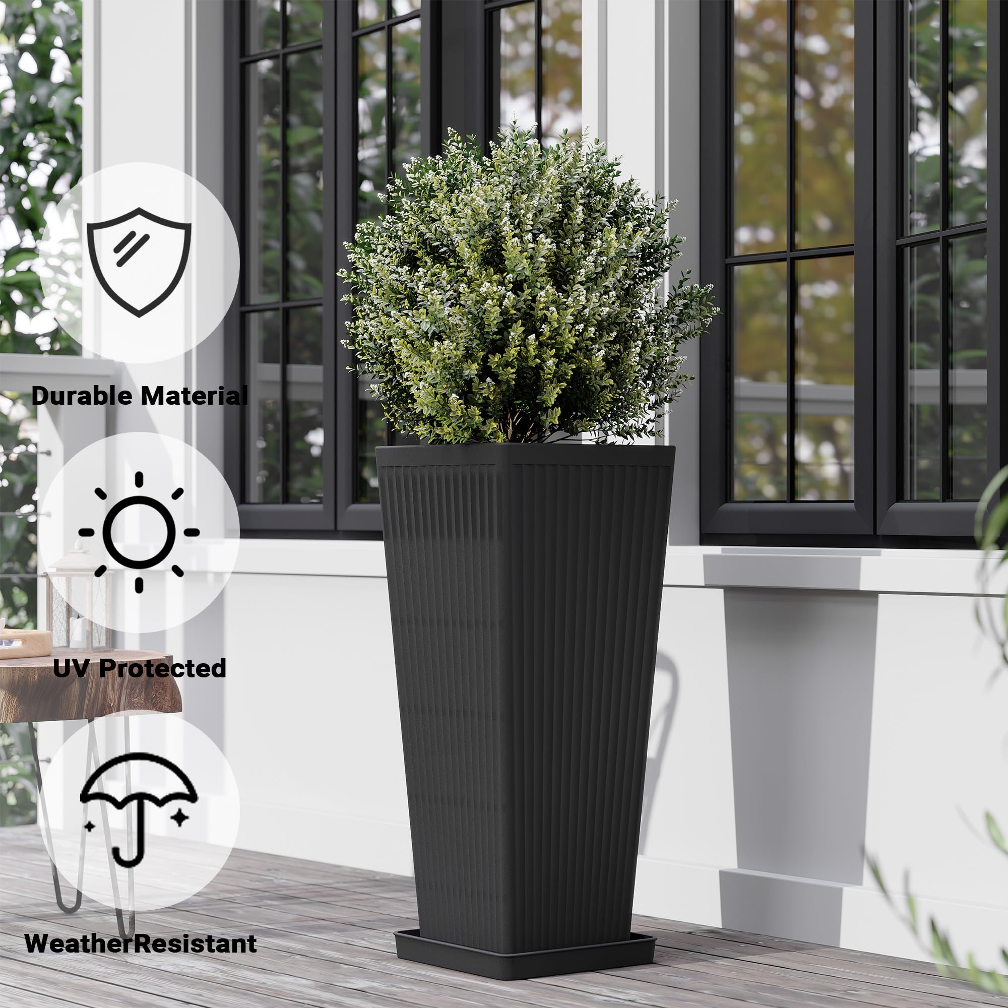 Seethmi tall planters close-up material detail reveals durable plastic quality.