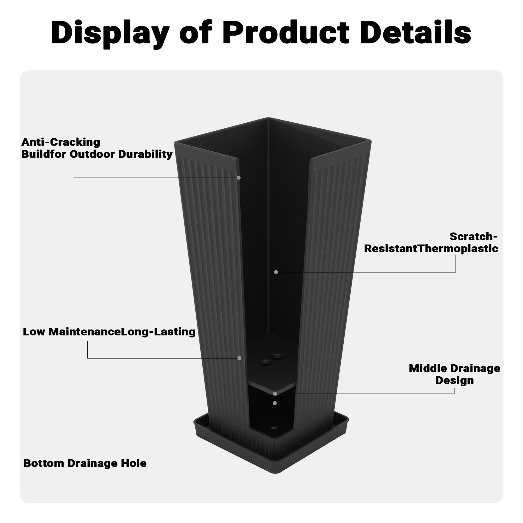 Seethmi tall planters drainage tray demonstrates moisture control for healthy roots.