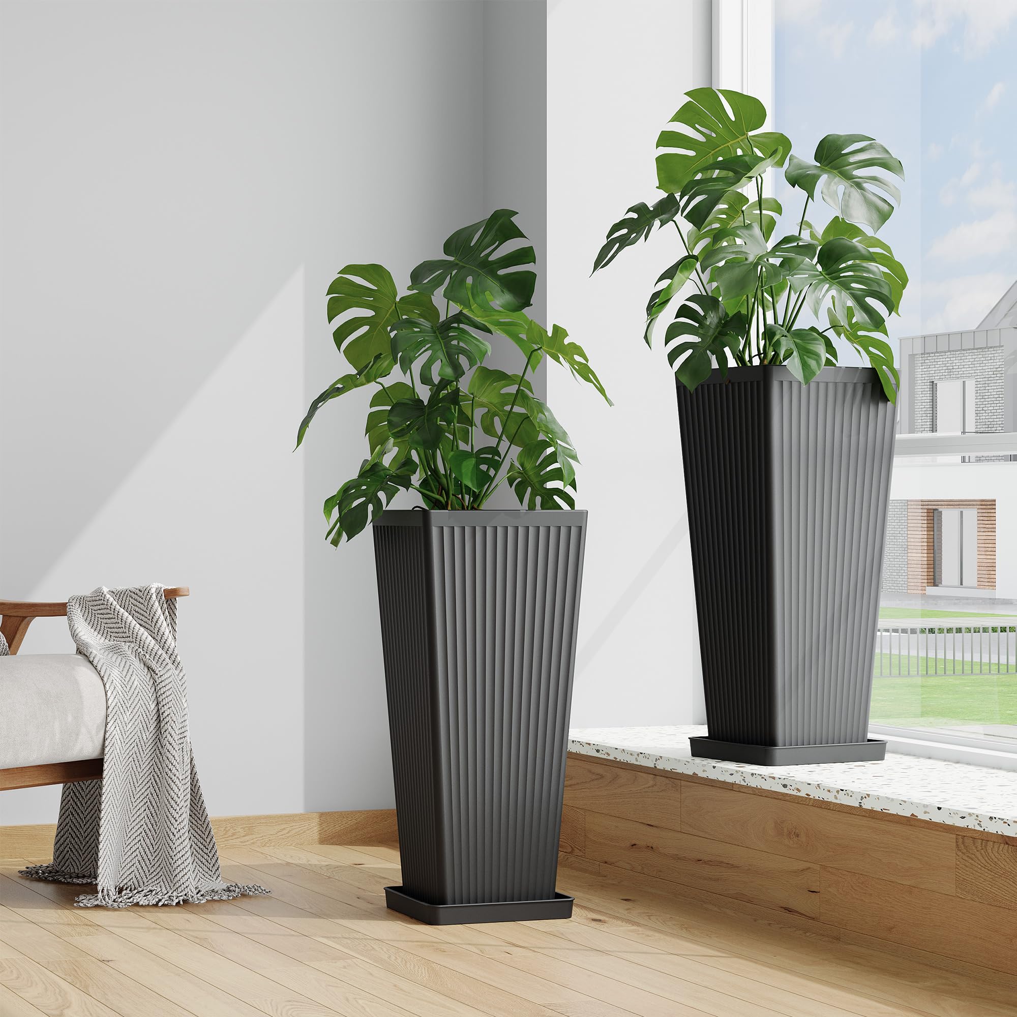 Seethmi tall planters porch setup shown for modern entryways and patios.
