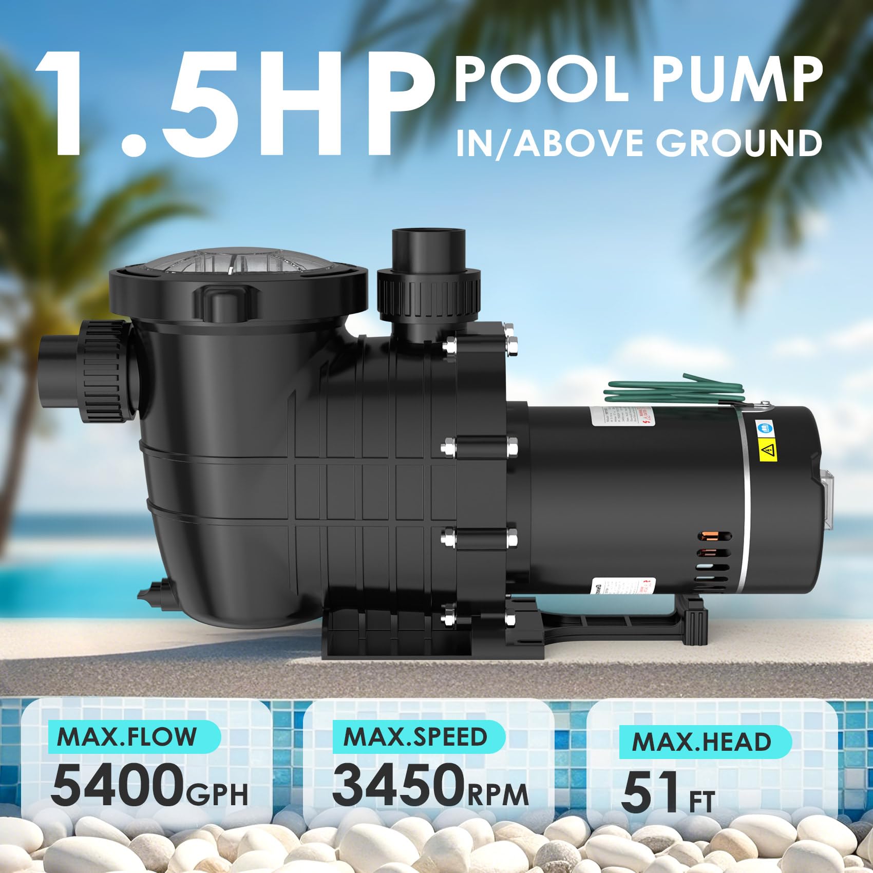 Seeutek self-priming pump with high-flow impeller delivering up to 62.53 GPM.