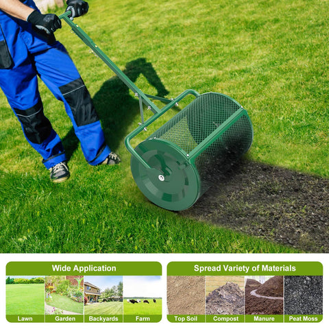 Seeutek compost spreader two-way push or tow design increases versatility