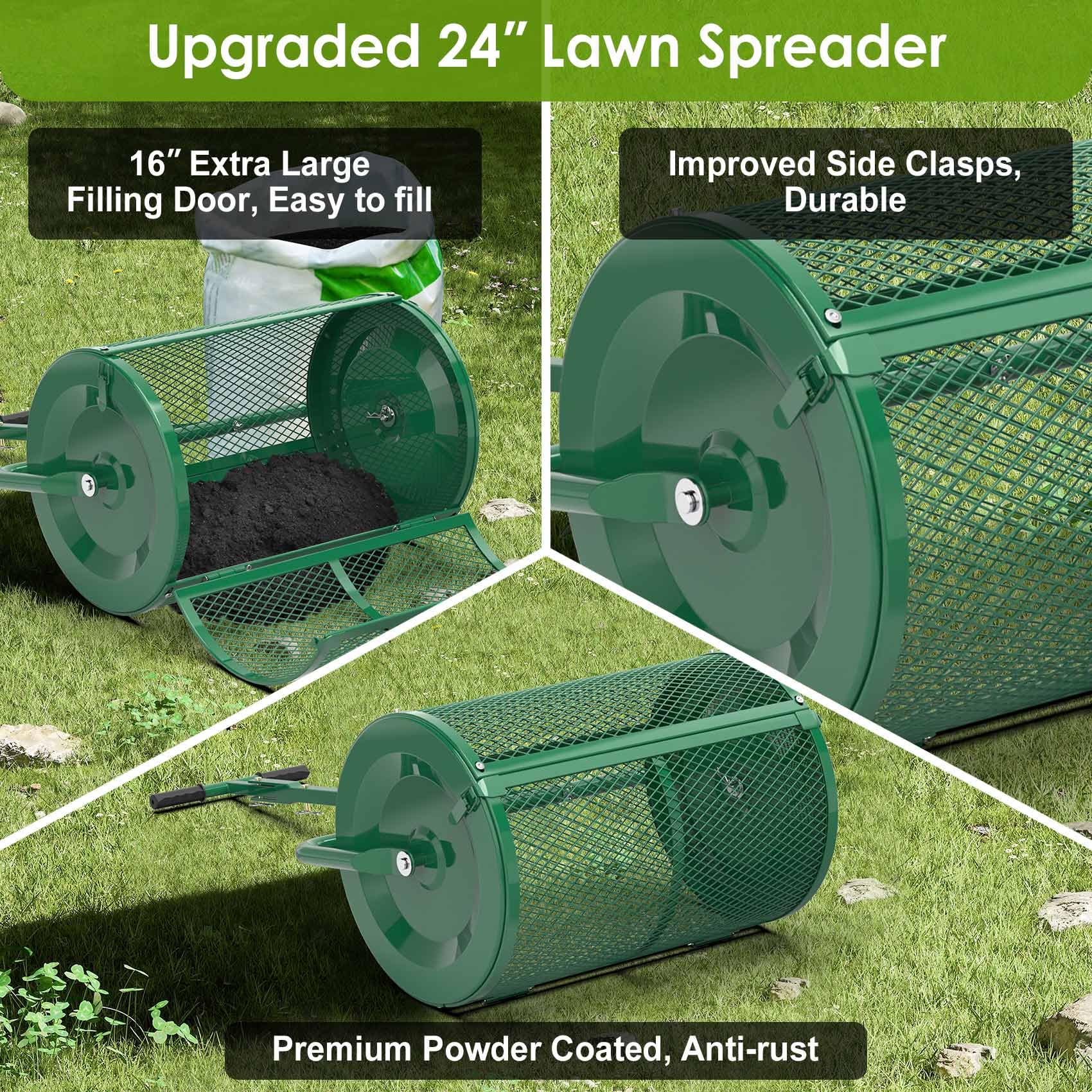 Seeutek compost spreader top-dressing drum spreads evenly for lawn care