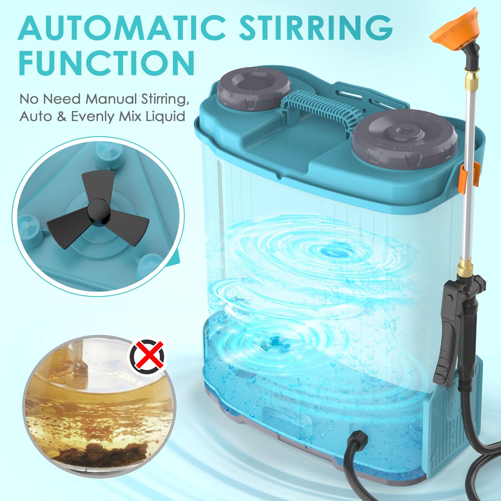 Seeutek sprayer with electric mixing function for even solution distribution.