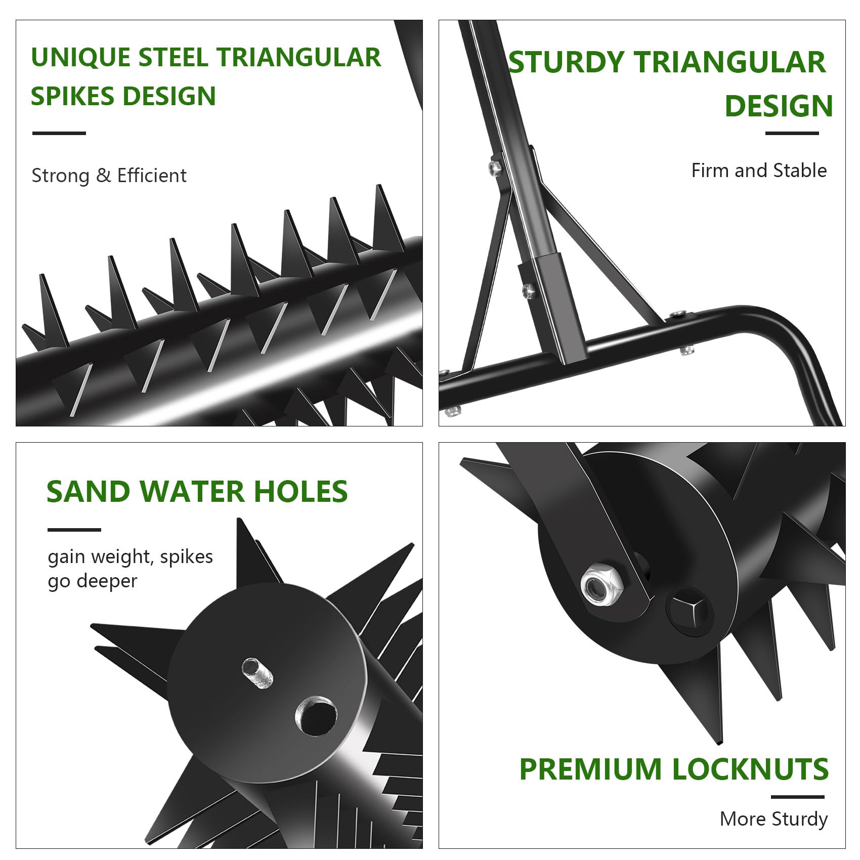 Seeutek heavy-duty aerator spikes close-up show durable star-shaped tips.