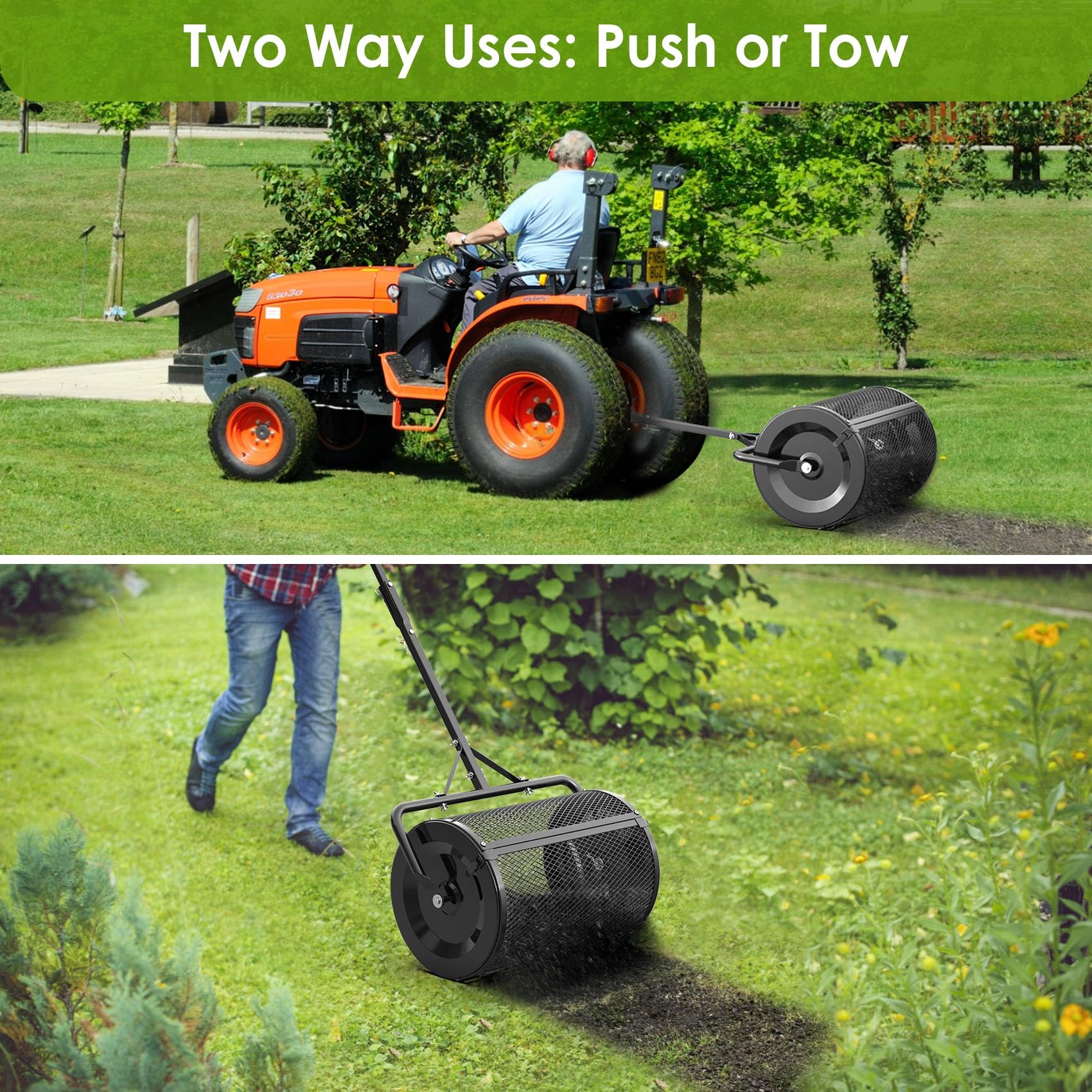 Seeutek three height adjustments for uneven terrain spreading